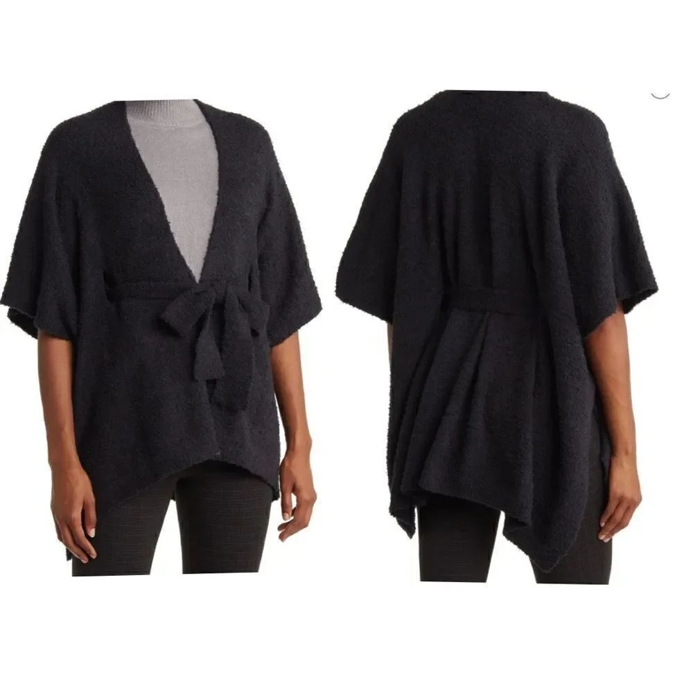 Vince Camuto Cozy Belted Ruana Open Front Cape/Kimono